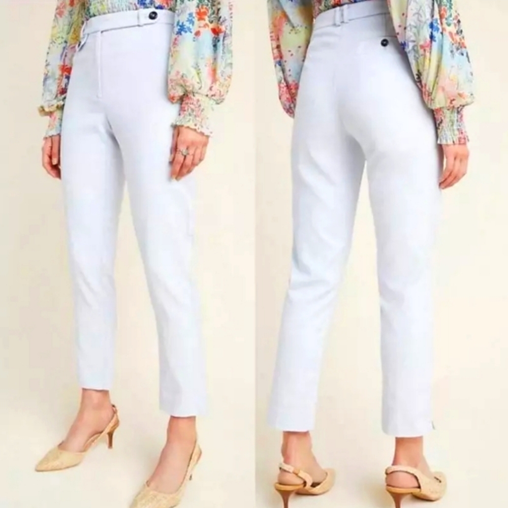 Anthropologie The Essential Slim Sky Blue Cotton High Rise Trouser Pants